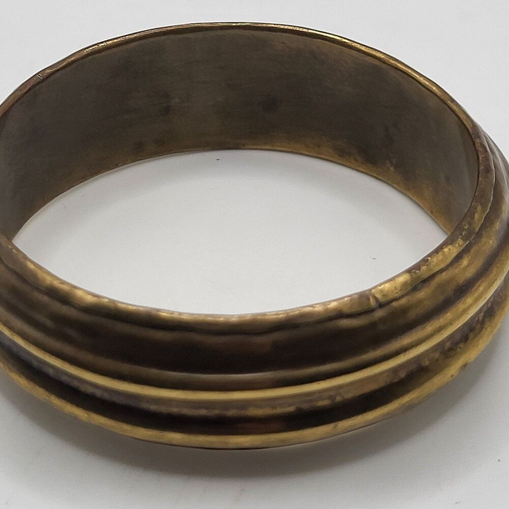 Estate Vintage Brass Modernist Chunky Bangle Bracelet 2.6in dia - Picture 5 of 5